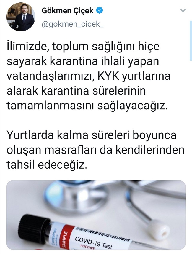 KARANTİNAYA UYMAYANLAR YURTTA KALACAK