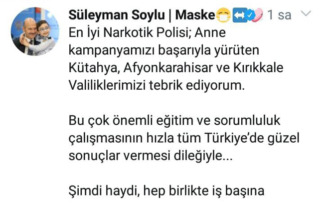 BAKAN SOYLU'DAN AFYON'A TEBRİK