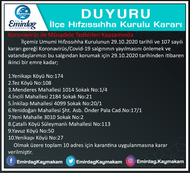 KARANTİNA SAYILARI ARTIYOR