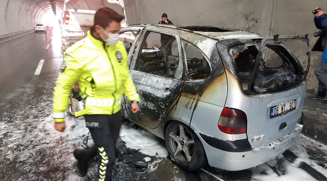 KARAHİSAR TÜNELİNDE ARAÇ YANGINI