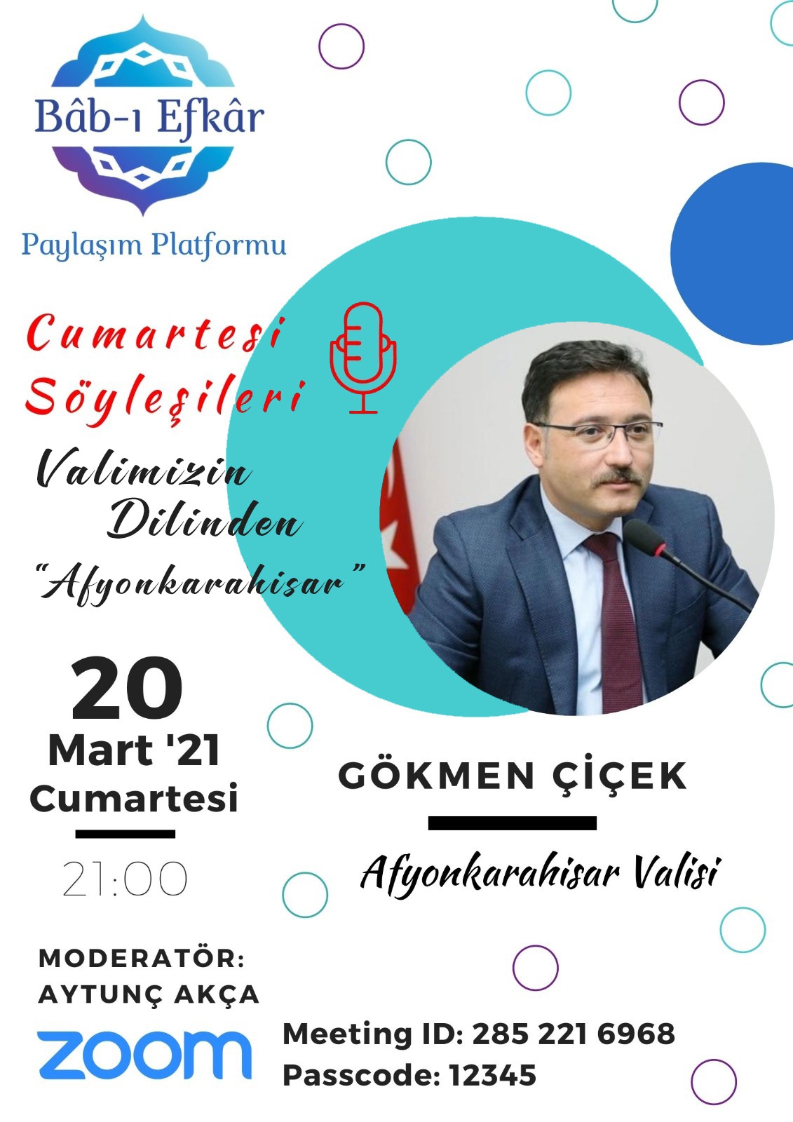 Vali Çiçek Bâb-ı Efkâr söyleşi platformunun konuğu oluyor