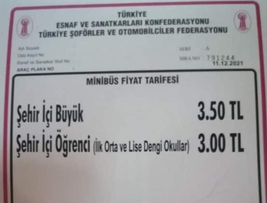 MİNİBÜSLERE YENİ YILDA YENİ TARİFE