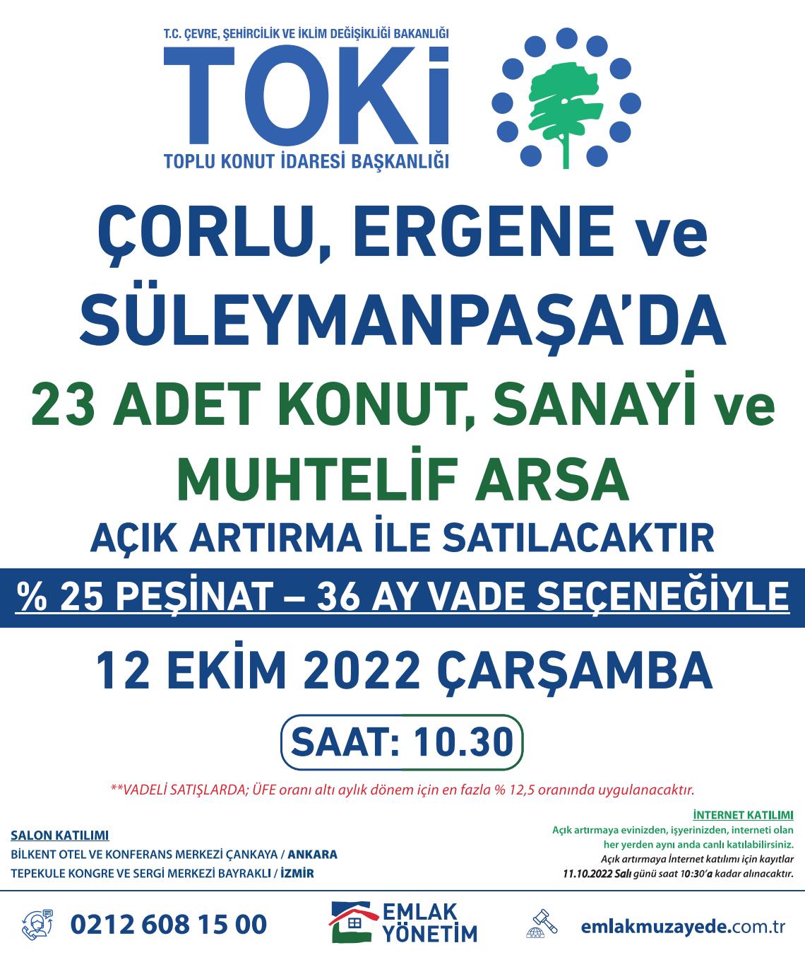 TOKİDEN TEKİRDAĞ'DA ARSA SATIŞ İHALESİ