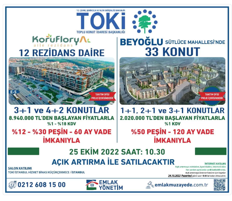 12 REZİDANS VE 33 KONUT AÇIK ARTIRMA İLE SATILACAK