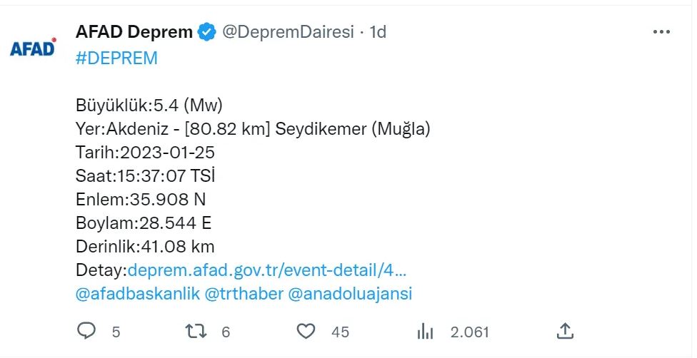 5.4 BÜYÜKLÜĞÜNDE KORKUTAN DEPREM!