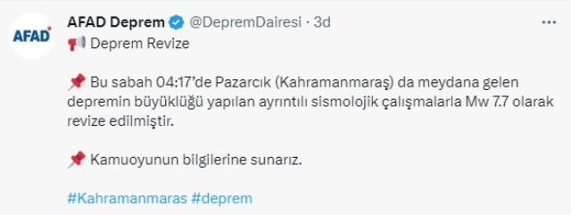 DEPREMİN ŞİDDETİ 7.7 OLARAK REVİZE EDİLDİ!