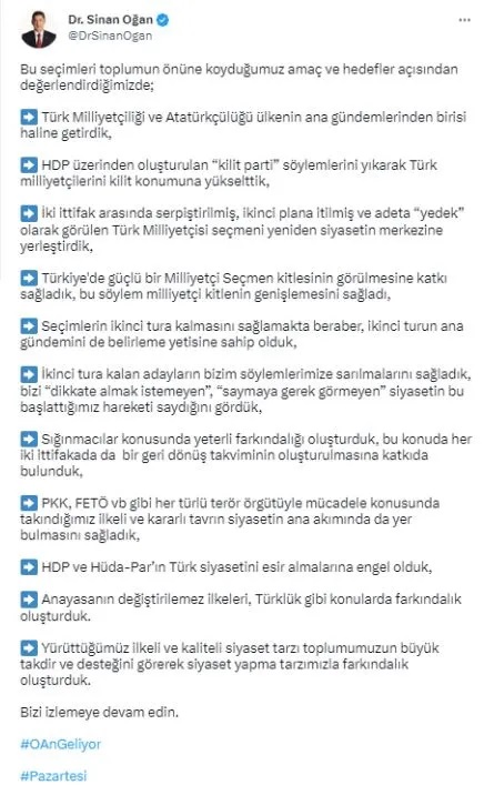 SİNAN OĞAN 11 MADDELİK PAYLAŞIM YAPTI