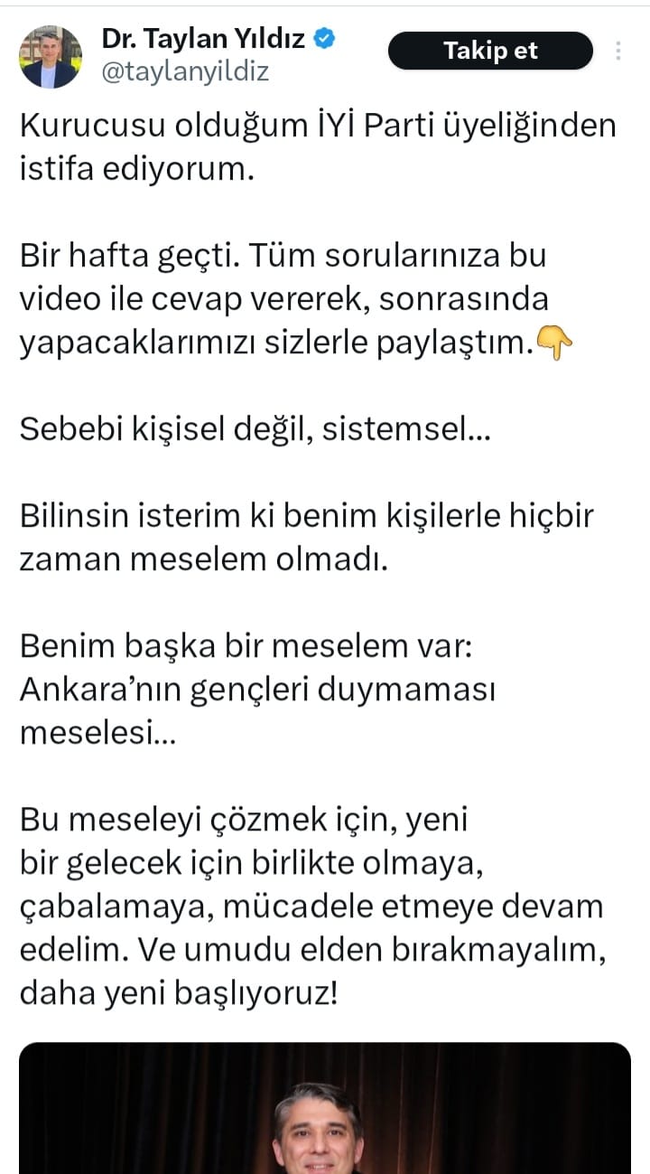 TAYLAN YILDIZ PARTİSİNDEN İSTİFA ETTİ