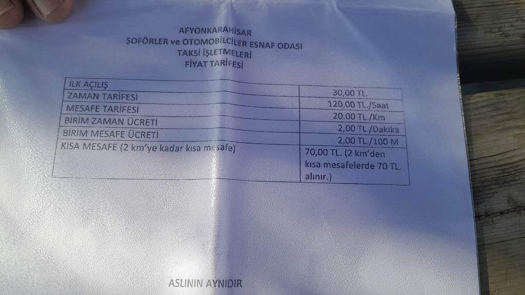 AFYON'DA TAKSİ ÜCRETLERİNE YÜZDE YÜZ ZAM GELDİ