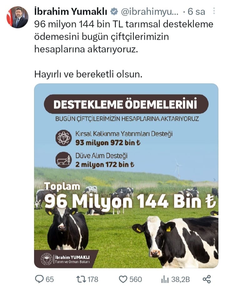 BAKAN YUMAKLI SOSYAL MEDYADAN TARIMSAL DESTEĞE İLİŞKİN BİLGİ VERDİ