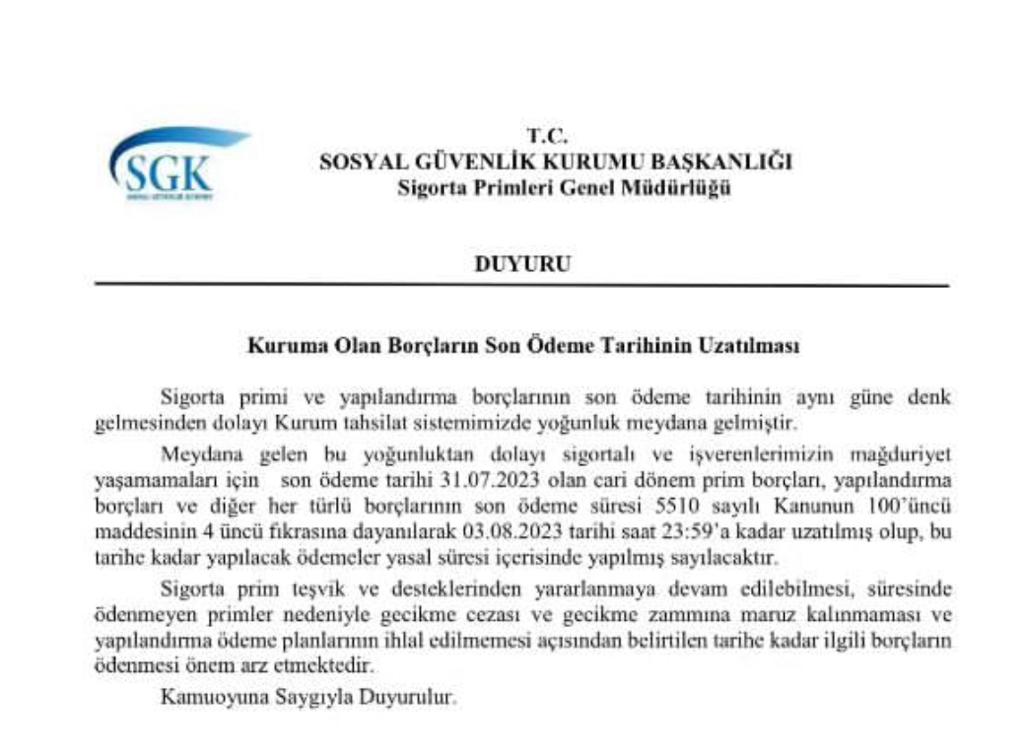 SGK’DAN YAPILANDIRMA SÜRELERİNE İLİŞKİN YAZILI AÇIKLAMA