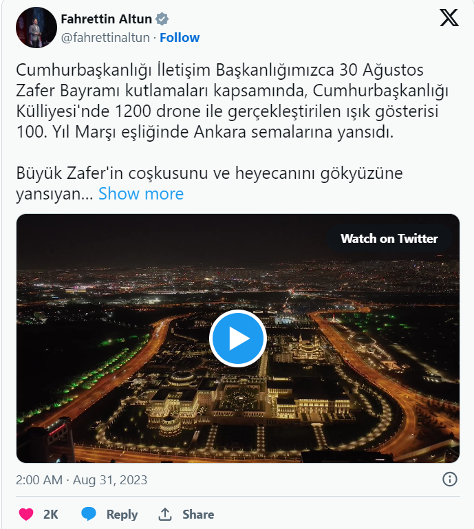 30 AĞUSTOS’A ÖZEL 1200 DRONLA IŞIK GÖSTERİSİ