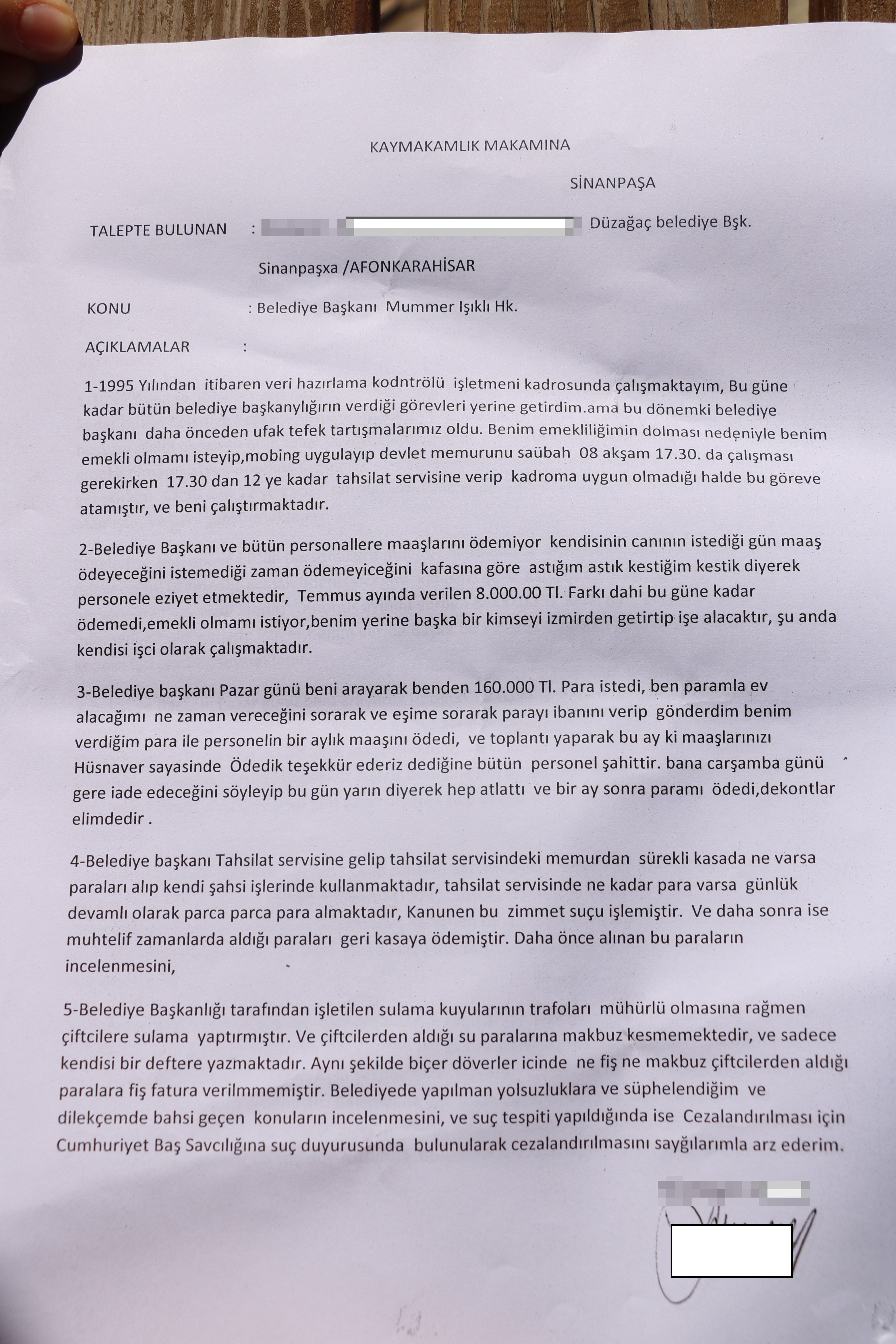 BELEDİYE BAŞKANI HAKKINDA ‘ZİMMET VE YOLSUZLUK’ ŞİKAYETİ
