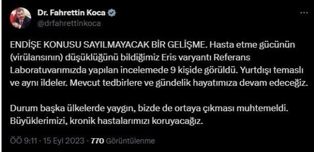 KOCA'DAN COVİD AÇIKLAMASI: "ERİS VARYANTI 9 KİŞİDE GÖRÜLDÜ"