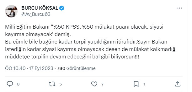 KÖKSAL'DAN BAKANLIK AÇIKLAMASINA TEPKİ: "BAL GİBİ BİLİYORSUNUZ"