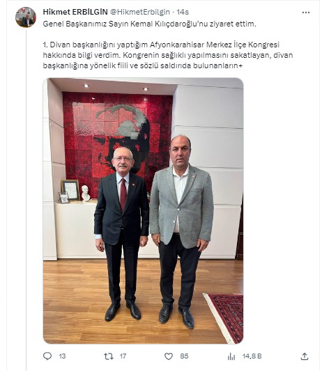 OLAYLI  KONGRE SONRASINDA ERBİLGİN'DEN FOTOĞRAFLI MESAJ