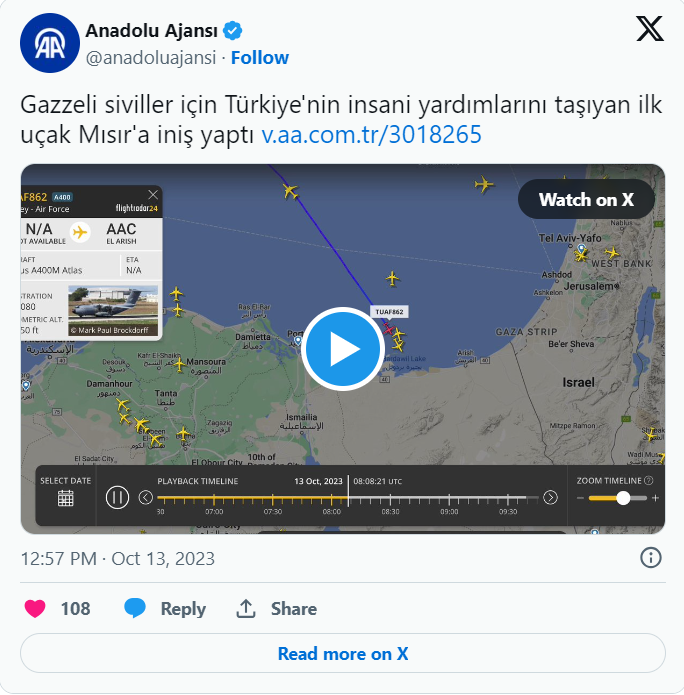 TÜRKİYE'NİN GÖNDERDİĞİ İLK UÇAK MISIR'A İNİŞ YAPTI