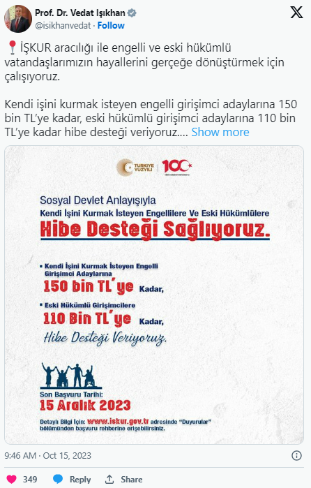 ENGELLİ VE ESKİ HÜKÜMLÜ GİRİŞİMCİ ADAYLARINA MÜJDE