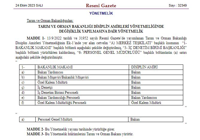 DİSİPLİN AMİRLERİ YÖNETMELİĞİNDE DEĞİŞİKLİK