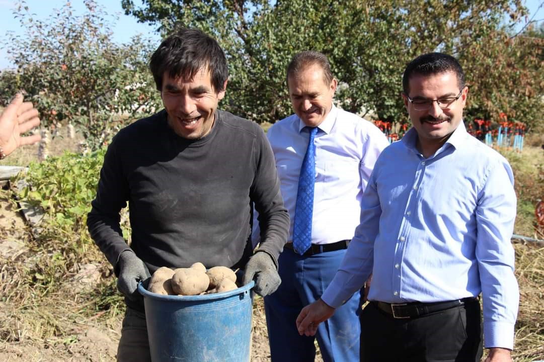 KAYMAKAM HAN KADIN İŞÇİLERLE PATATES TOPLADI