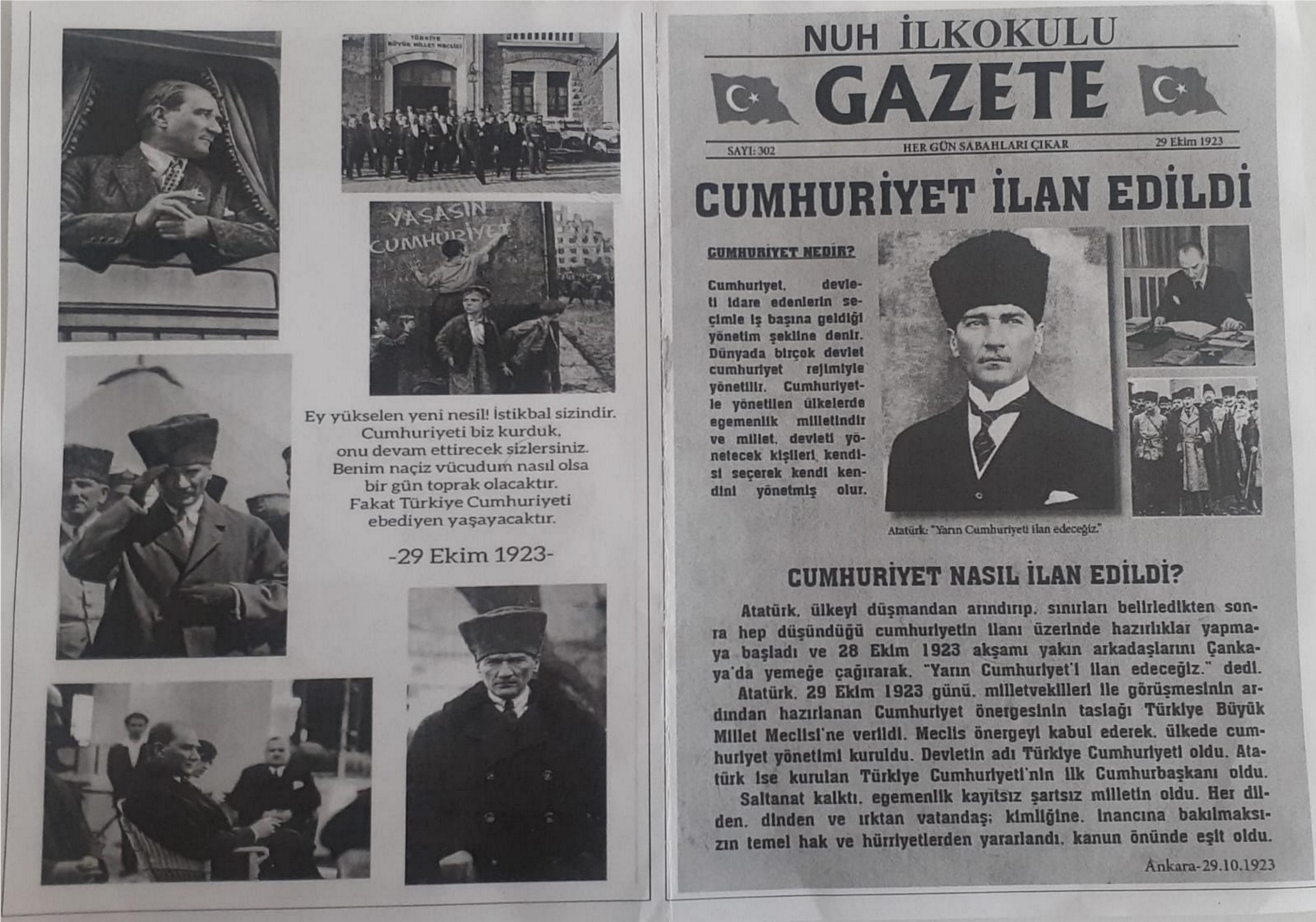 NUH KÖYÜNDEN 100. YILA ÖZEL GAZETE