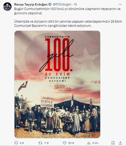 CUMHURBAŞKANI ERDOĞAN'DAN  100. YIL MESAJI