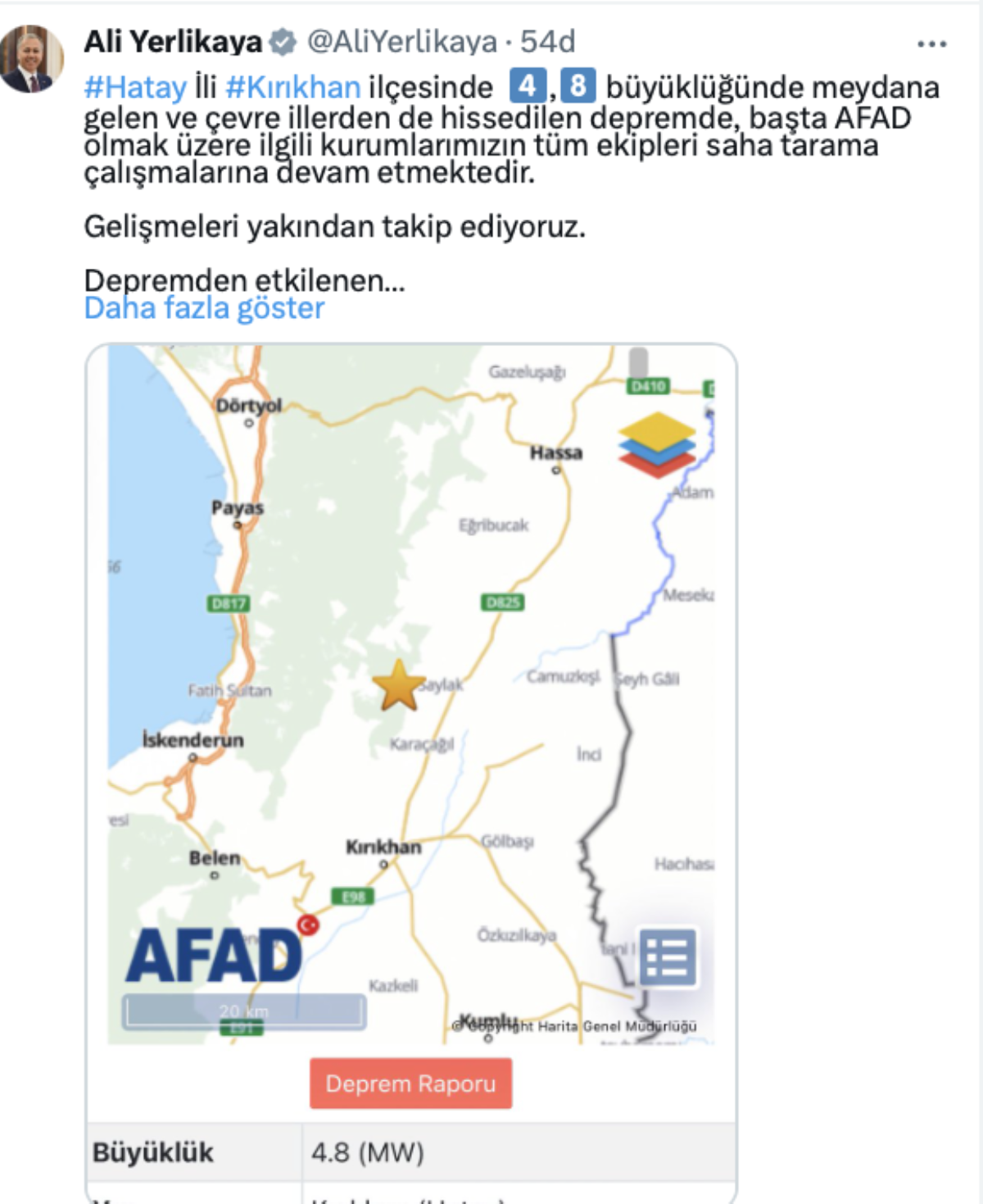 Hatay'da 4.8 büyüklüğünde deprem!