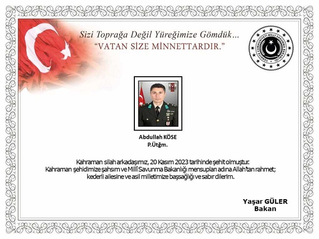 Acı Haber Geldi  Pençe-Kilit Bölgesi: 1 Asker Şehit Oldu