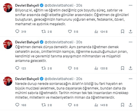 MHP Lideri Devlet Bahçeli'den dikkat çeken öğretmenler günü  mesajı