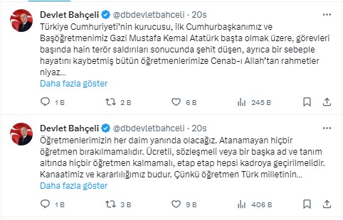 MHP Lideri Devlet Bahçeli'den dikkat çeken öğretmenler günü  mesajı