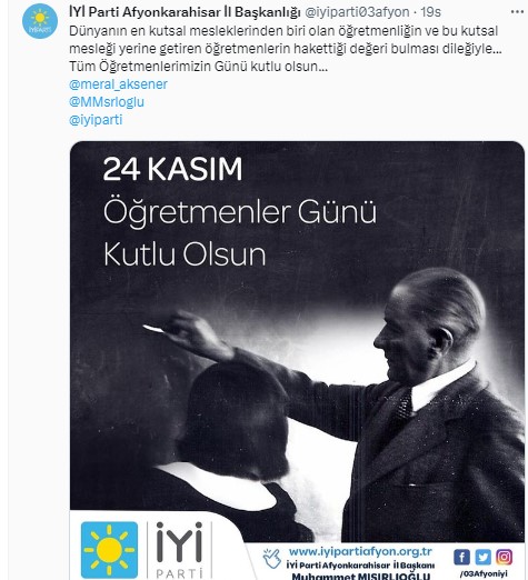 İYİ Parti Afyonkarahisar'dan 24 kasım paylaşımı