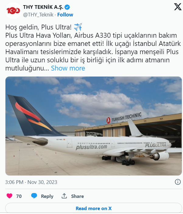 Plus Ultra Hava Yolları Uçaklarının Bakımına Başlandı