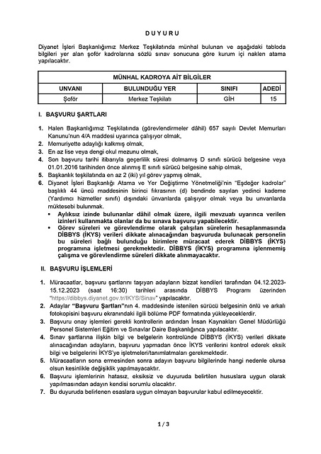 Diyanet İşleri  Duyurdu. Personel  Alımı Yapacak