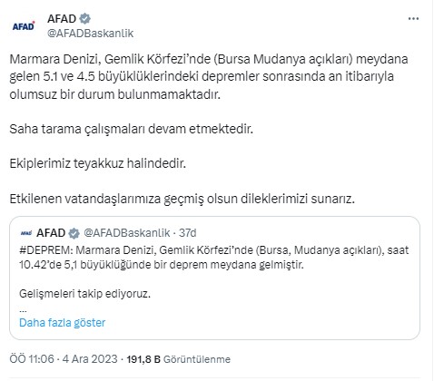 AFAD'dan deprem açıklaması: Çalışmalar devam ediyor