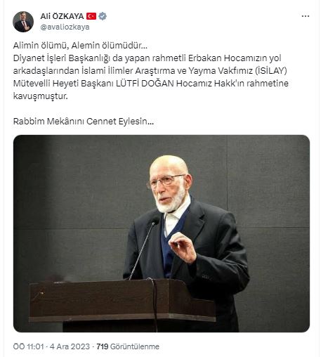 AK Partili Özkaya ''Alimin ölümü, Alemin ölümüdür…''