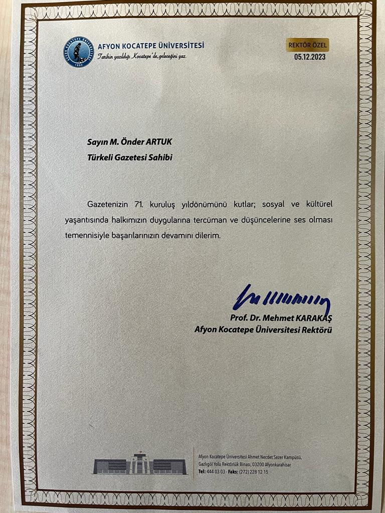 REKTÖR KARAKAŞ TÜRKELİNİN 73. KURULUŞ YIL DÖNÜMÜNÜ KUTLADI