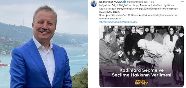 AK Partili Koçak Paylaşımda Bulundu. Türk Kadınına Verilen Haklar Dünyaya Örnek Oldu
