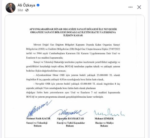 Dinar OSB'ye Hayırlı Olsun Doğalgaz'a Kavuşuyor