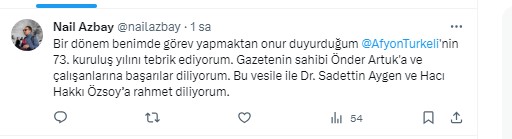 Gazeteci Azbay Türkeli Gazetesi'nin 73. yılını kutladı