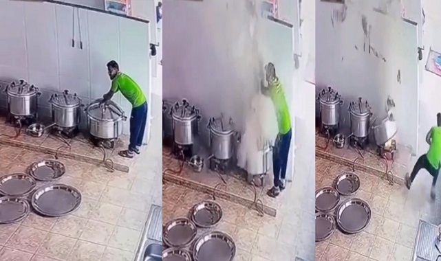 Dev Düdüklü Tencere Bomba Gibi  Patladı. O Görüntüler Güvenlik Kameralarına Yansıdı