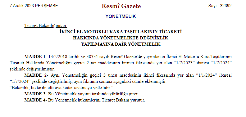 İkinci el otomobil satışlarına getirilen kısıtlamalarda süre uzatıldı