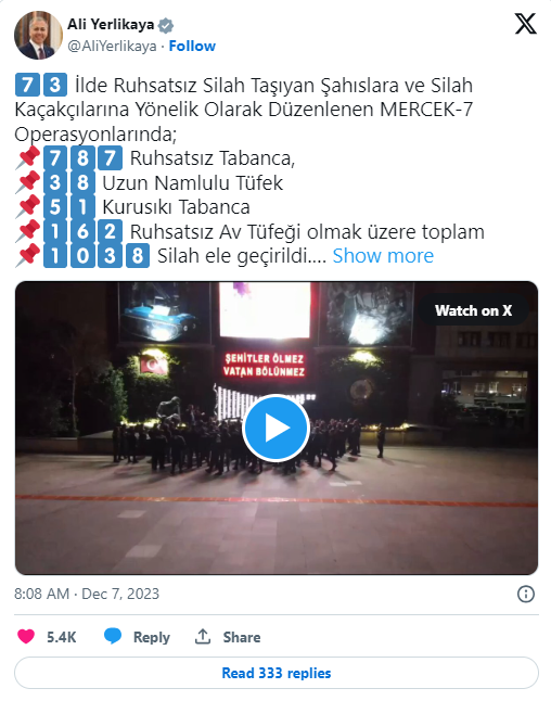 "Mercek-7" Operasyonunda 1038 Silah Ele Geçirildi