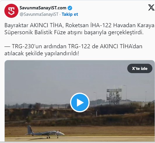 AKINCI TİHA’dan bir ilk: İHA-122 Füzesi atışı
