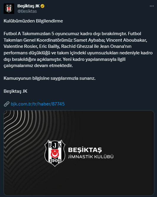 Beşiktaş, Aboubakar dahil 5 yıldızı kadro dışı bıraktı