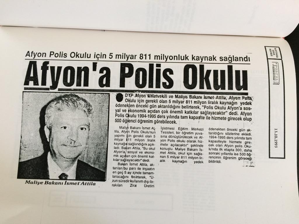 ESKİ BAKAN ATTİLA'DAN 1993 YILINDA AFYON'A İMZA ESER