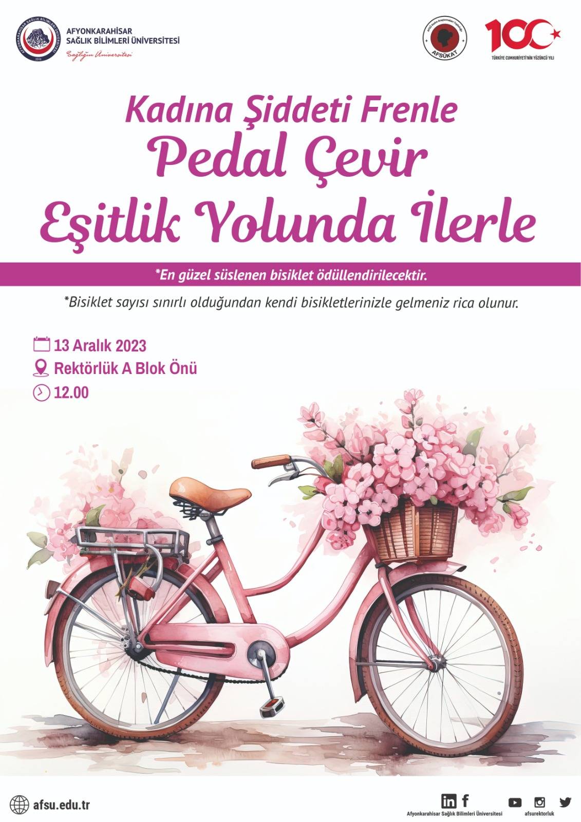 Kadına şiddete karşı AFSÜ'lüler pedallarde birleşecek
