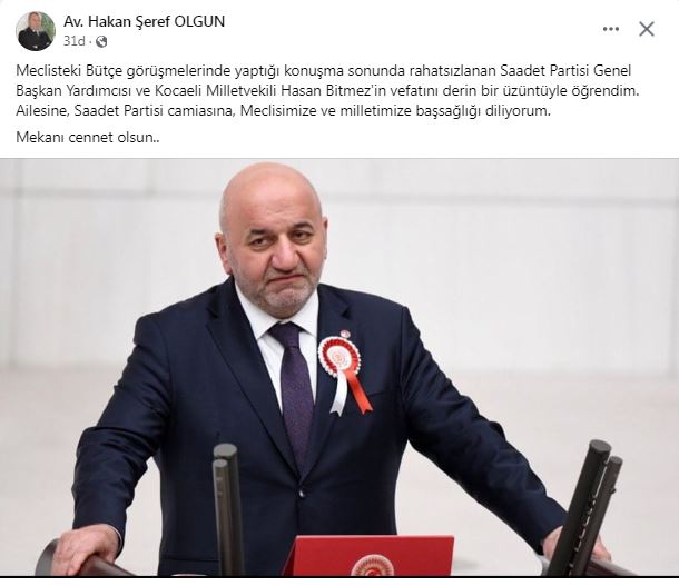 İYİ Partili Olgun Saadet Partili Hasan Bitmez'in Ailesine Başsağlığı Diledi