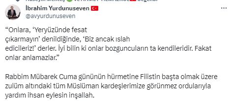 AK Partili Yurdunuseven'in Gündemi Filistin Oldu