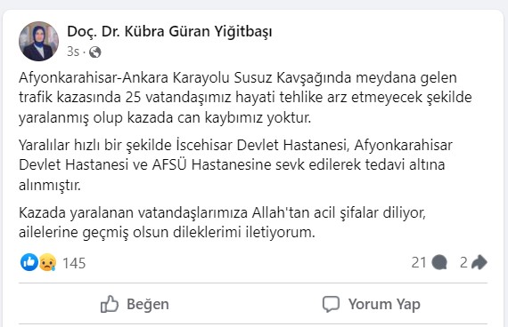 Vali Yiğitbaşı: "Kazada can kaybımız yoktur"