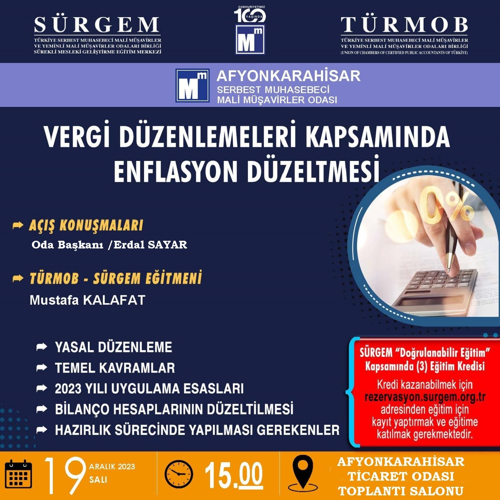 Afyon'da Muhasebecilere Eğitim Verilecek Konusu Enflasyon Düzeltmesi Olacak